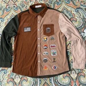 hiking  Patchwork Button-Up Shirt size xl